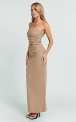 Jamie Maxi Dress - Strapless Ruched Fitted Column Dress in Mocha