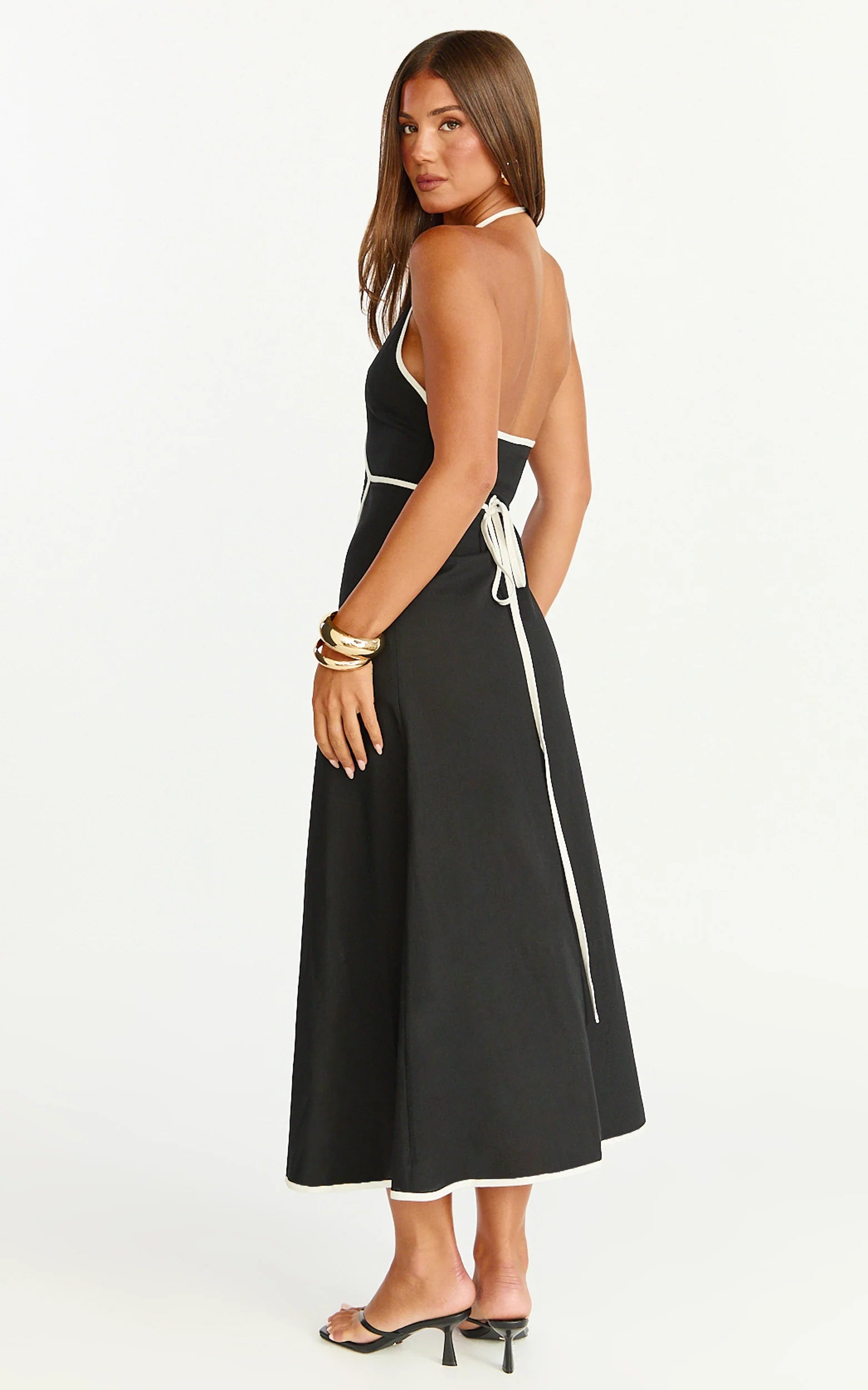 Aurora Midi Dress - Halter Neck Leg Split Wrap Dress in Black