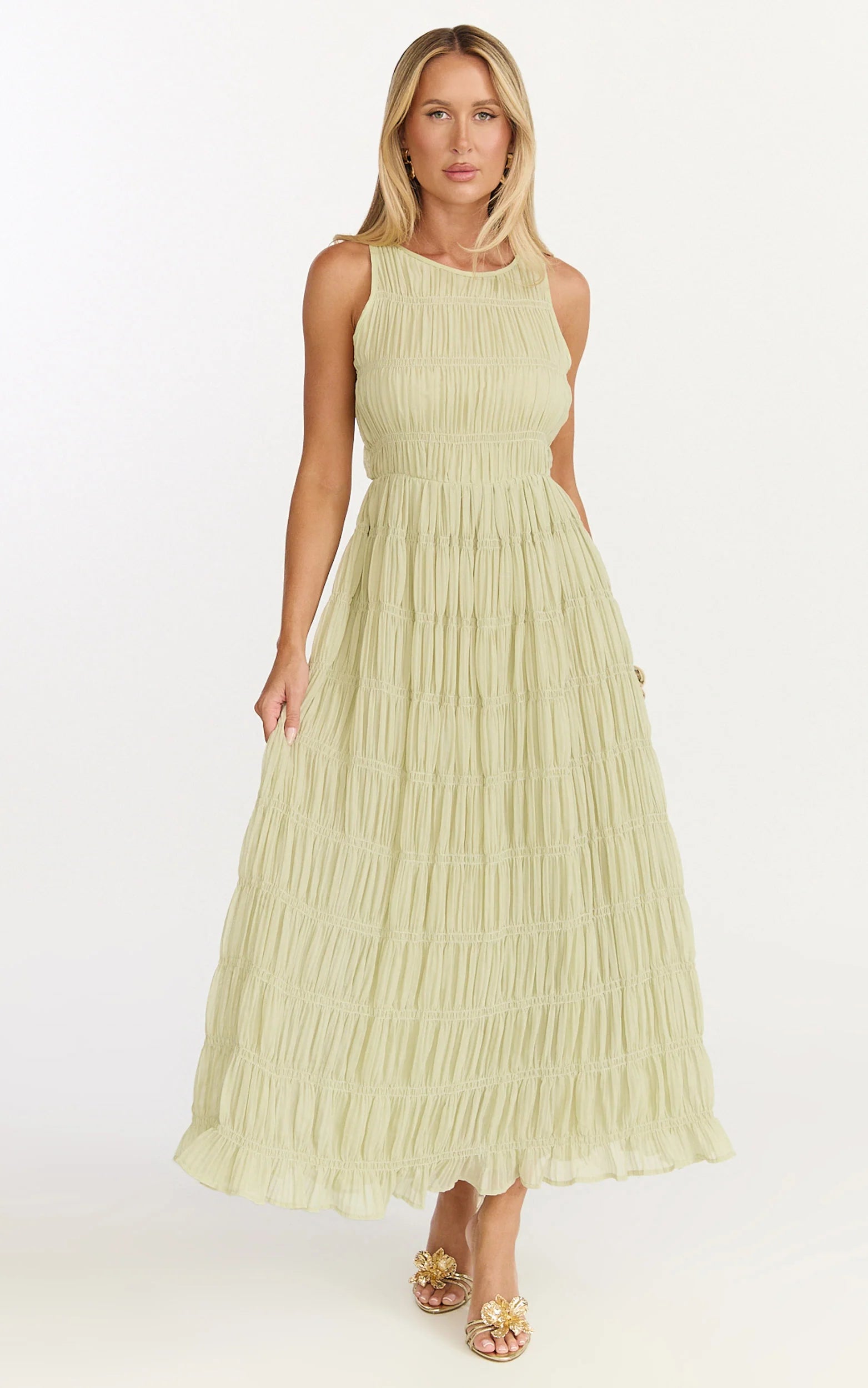Paloma Maxi Dress - Ruched Shift Dress in Sage
