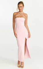 Mae Midi Dress - Resin O Ring Fitted Dress in Pink
