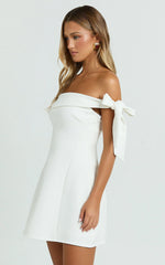 Cecilia Mini Dress - Off Shoulder Tie Detail Dress in White