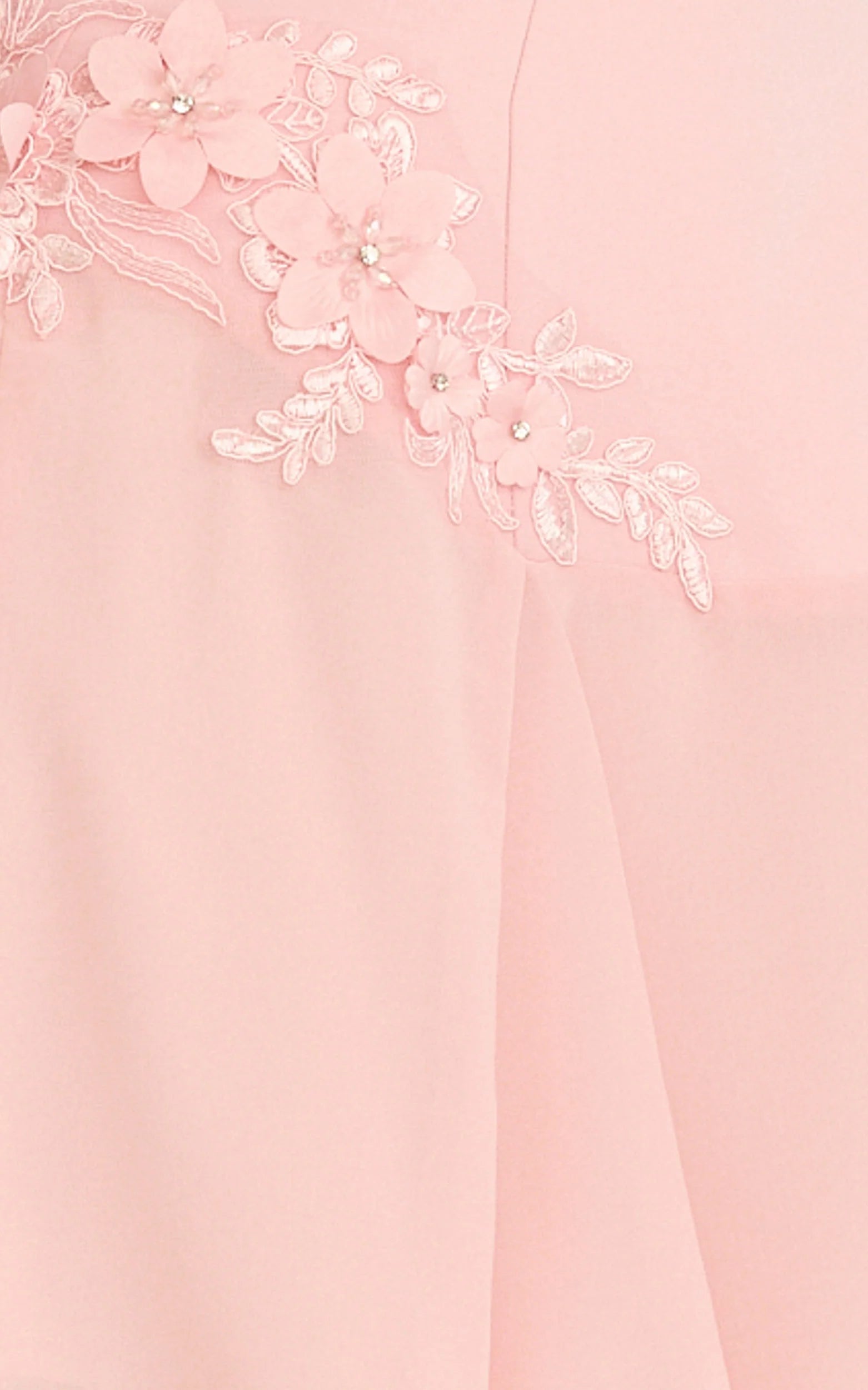 Penny Mini Dress - Strapless Corset Bodice Floral Embellished Godet Dress in Soft Pink