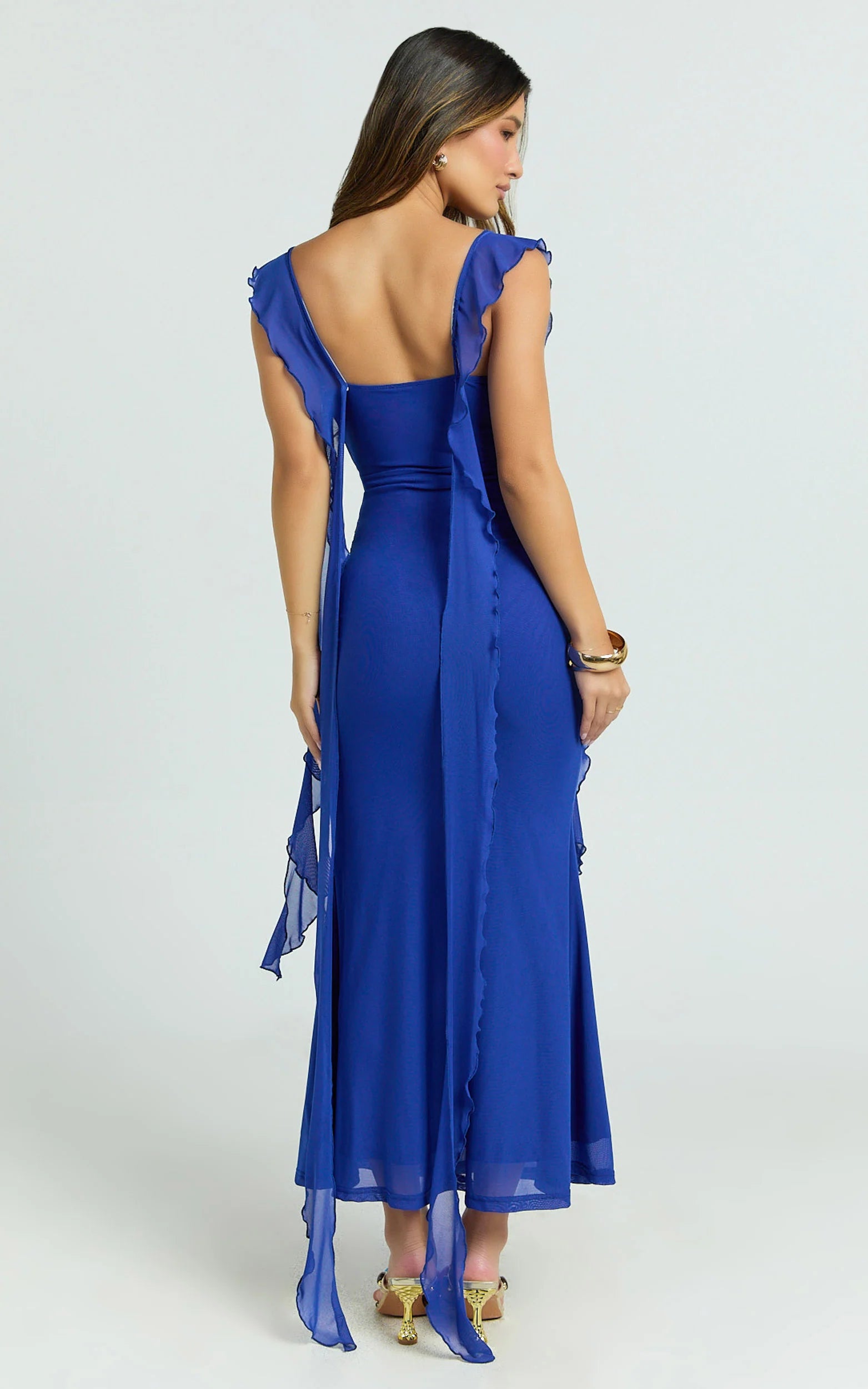 Rosha Maxi Dress - Ruffle Strap Dress in Electric Blue