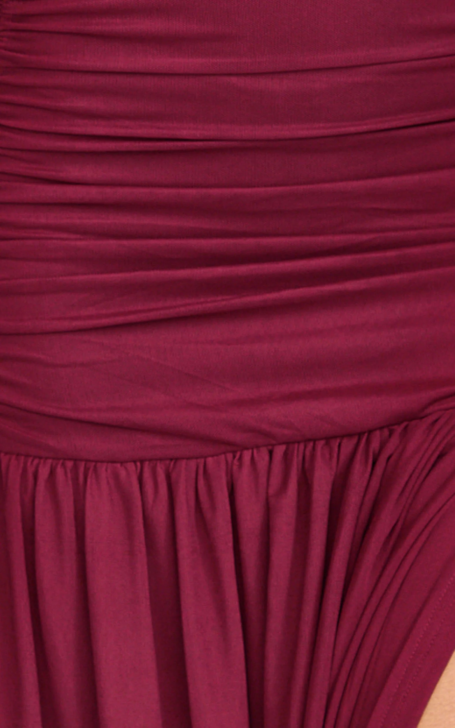 Lara Maxi Dress - Strapless Ruched Mesh High Leg Split Dress in Wine