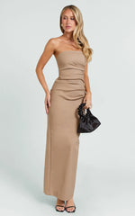 Jamie Maxi Dress - Strapless Ruched Fitted Column Dress in Mocha