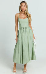 Braelyn Midi Dress - Scoop Neck Flare Dress in Sage