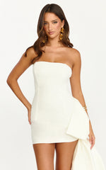 Peony Mini Dress - Strapless Ruched Bodycon Dress in White